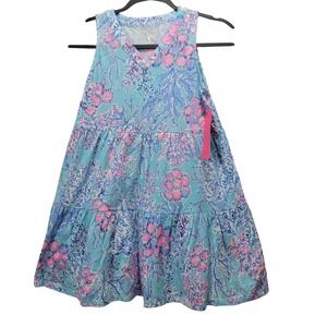 Lilly Pulitzer Mini Lorina Girls 8-10 Lg Dress Blue Ibiza Now You Sea Me Coral